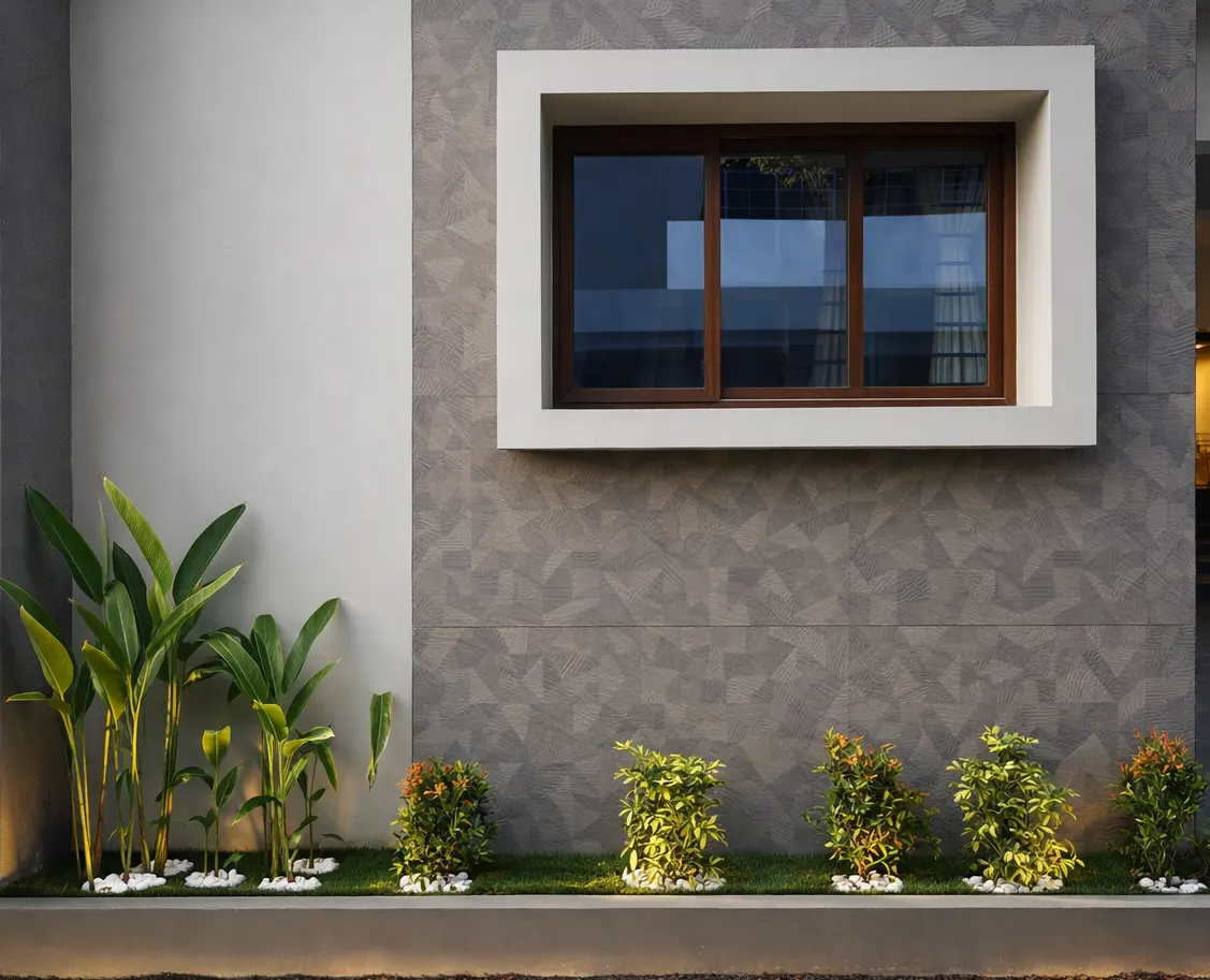 Modern residential building with greenery and solar panels showing long term responsibility